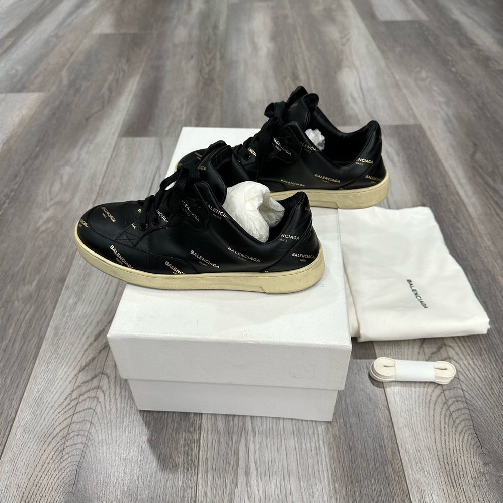 Balenciaga Black and Cream Logo Sneakers